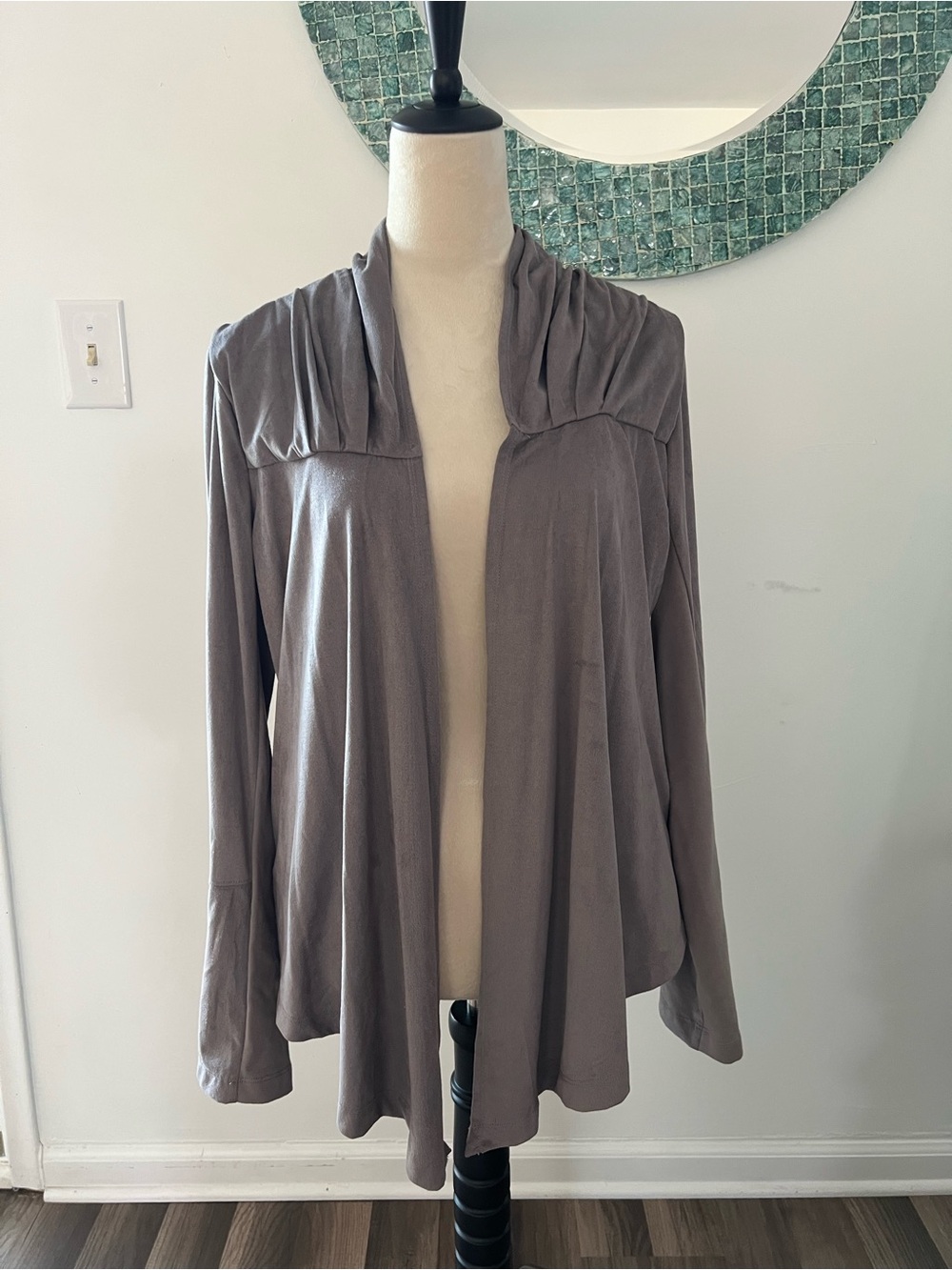 New York & Company Light Taupe Open-Front Cardigan